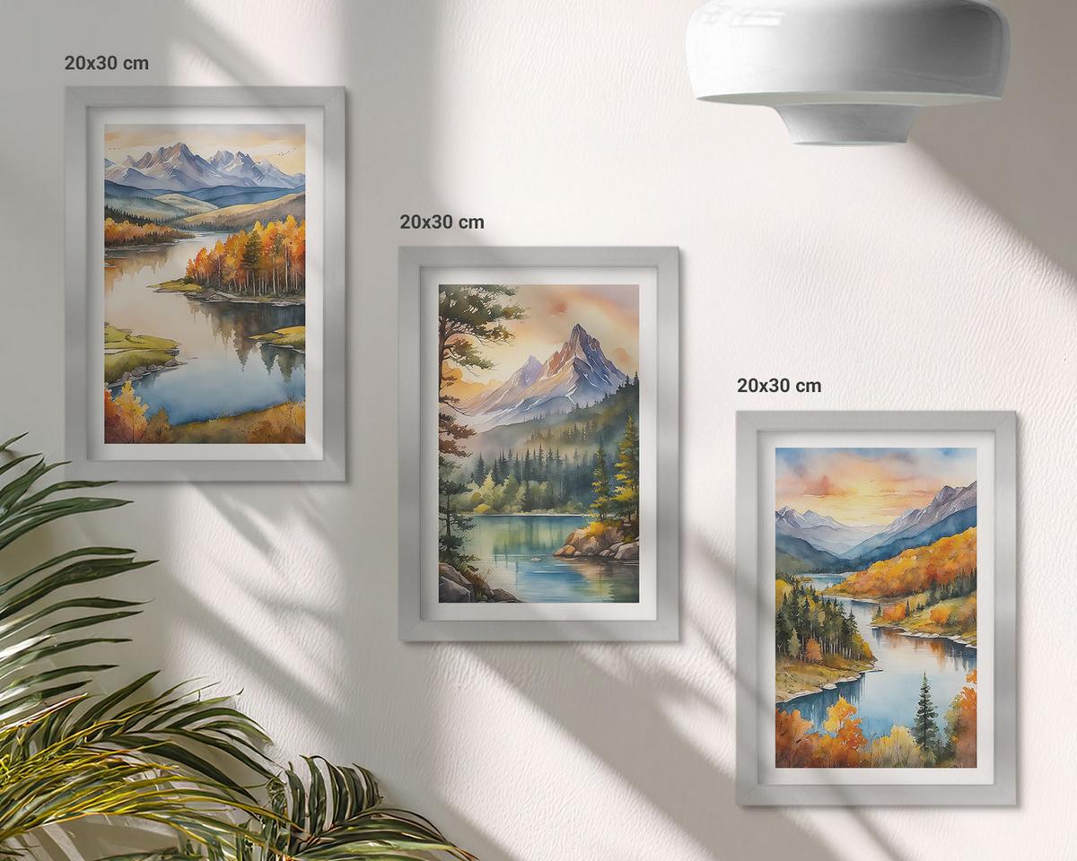 BILDER SET 3er Set - 20x30 cm Silberner Rahmen - Berglandschaften mit einem Fluss - Silberfarben, Kunststoff (20/30cm) - TULUP