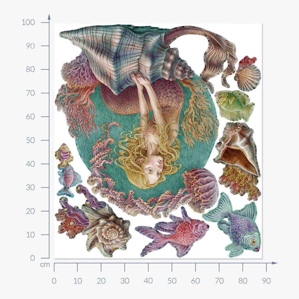 WANDAUFKLEBER 100x88cm - Sirenengeschichten - Multicolor, Kunststoff (100/88/0.1cm) - Wallfluent