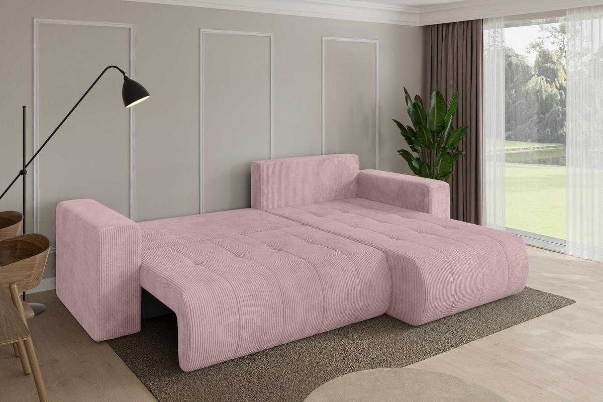 ECKSOFA mit Schlaffunktion Ottomane Rechts MILA-L 277x194x86 Rosa Cord - Schwarz/Rosa, Holzwerkstoff/Kunststoff (277/194cm) - ALTDECOR