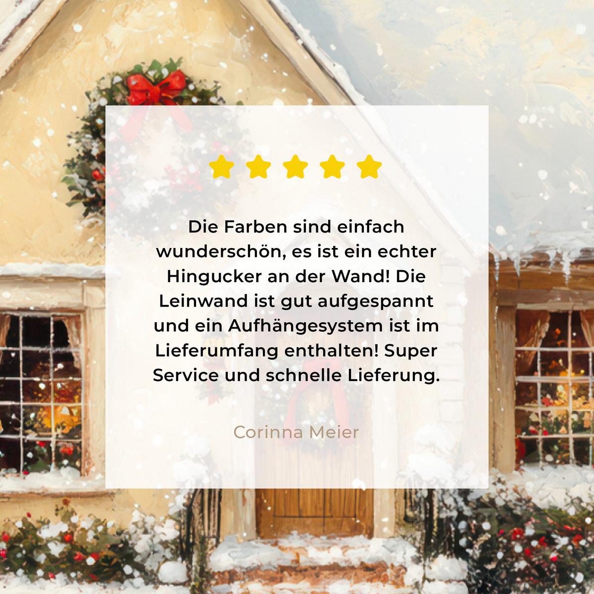 LEINWANDBILD Weihnachten - Zuhause - Winter - Schnee Wanddeko Schlafzimmer 60x90 cm - Creme, Textil (60/90cm) - MuchoWow