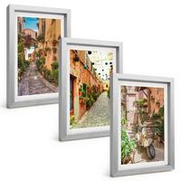 BILDER SET 3er Set - 20x30 cm Silberner Rahmen - Straßen, Blumen, italienisches Flair - Silberfarben, Kunststoff (20/30cm) - TULUP