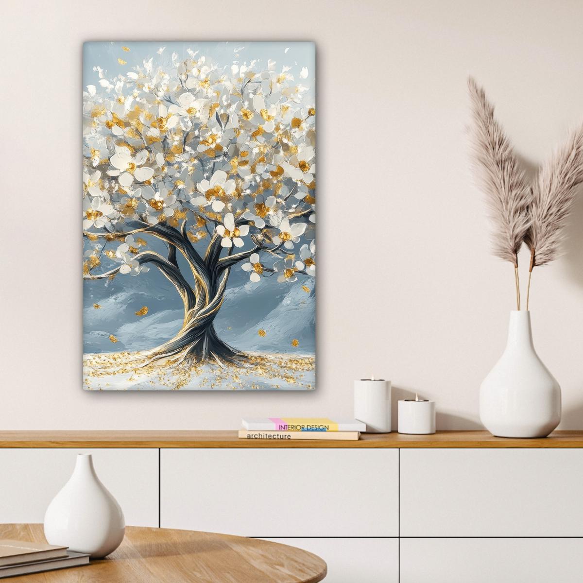 LEINWANDBILD Baum - Winter - Baum des Lebens - Modern - Gold Wanddeko 40x60 cm - Goldfarben, Textil (40/60cm) - MuchoWow