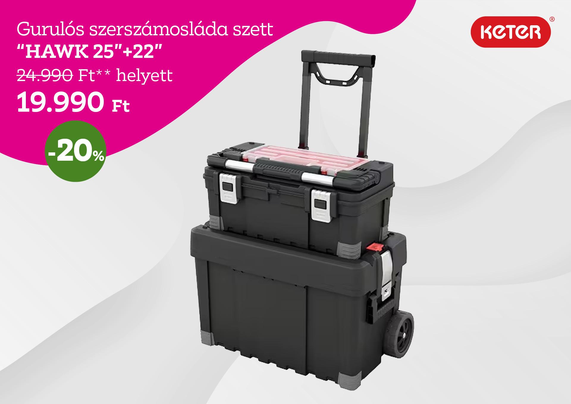 Gurulós szerszámosláda szett HAWK 25"+22" 24990 Forint helyett 19990 Forint, kedvezmény mértéke 20%