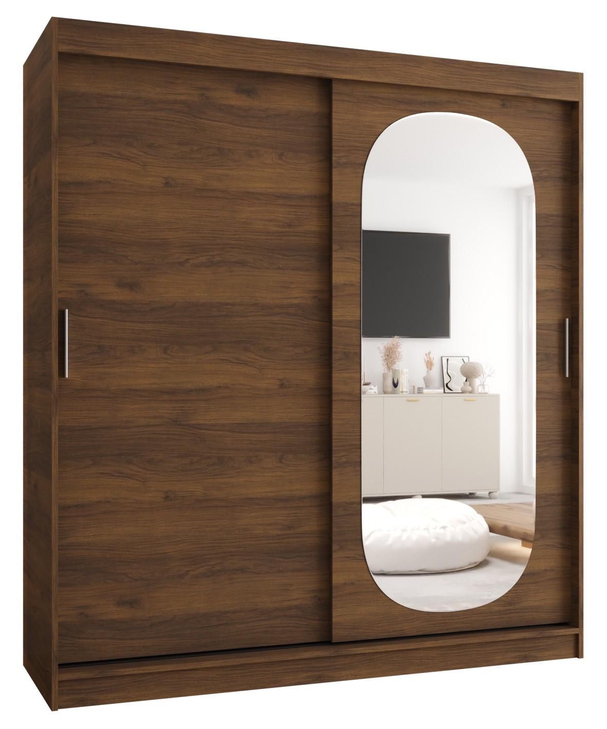 SCHIEBETÜRENSCHRANK mit Spiegel ROYAL 200/180/62 2-türig - Silberfarben/Walnussfarben, Holz (180/62/180cm) - MÖBEL KRYSPOL