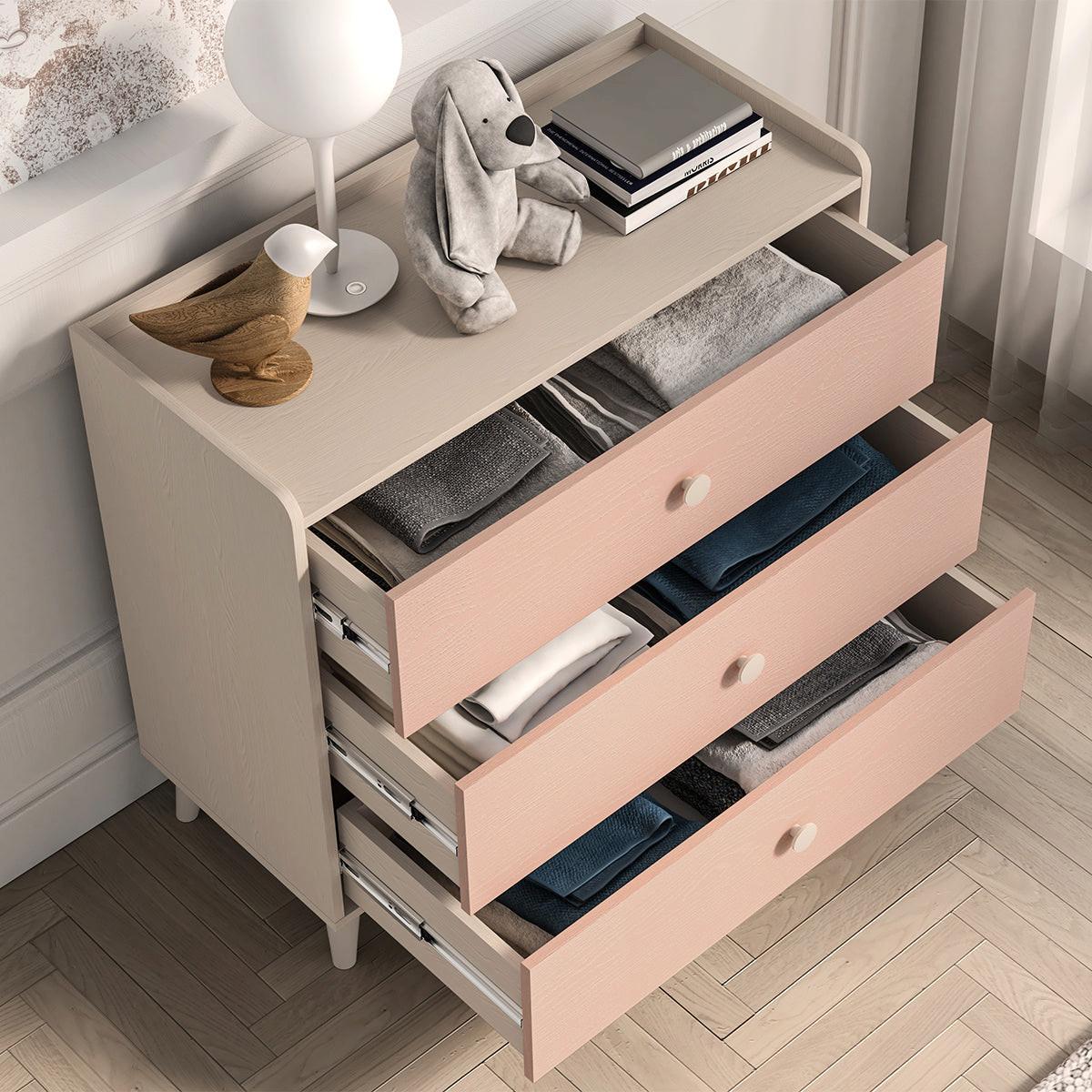 KINDERKOMMODE Alycia Beige - Korallenrosa - Holzeffekt - Pink, Holz (90/85/40cm) - Petits-meubles