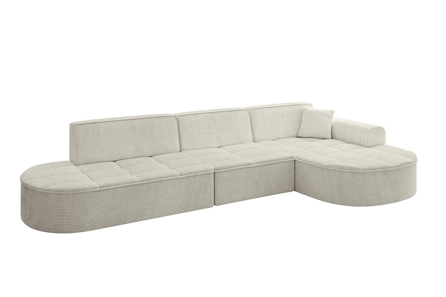 ECKSOFA Ottomane Rechts TARO-L2 - 328x171x79,5 cm Creme - Hellgrau/Creme, Holzwerkstoff/Textil (328/171cm) - ALTDECOR