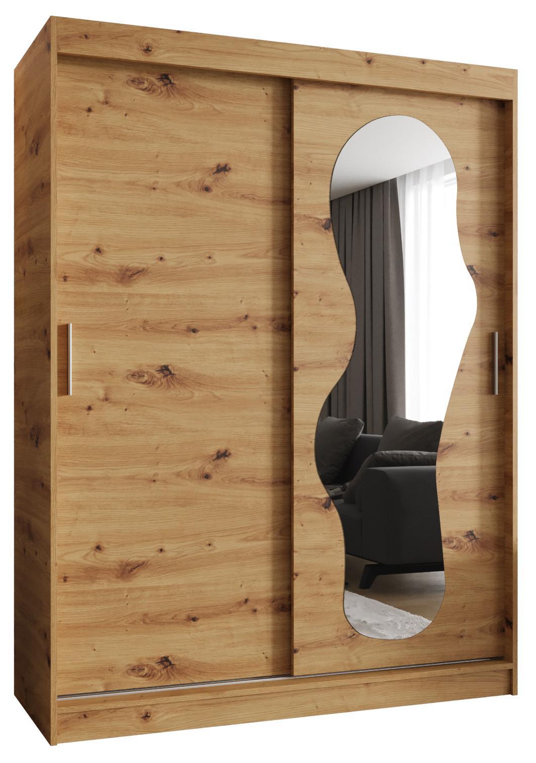 SCHIEBETÜRENSCHRANK mit Spiegel ULTRA 200/150/62 2-türig - Silberfarben/Eiche Artisan, Holz (150/200/62cm) - MÖBEL KRYSPOL