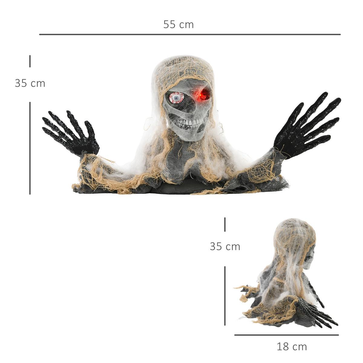 HALLOWEEN Dekoration Einäugige Mumie, Krabbelnde Mumie mit Rot Leuchtende Augen - Multicolor, Kunststoff (18/35/55cm) - HOMCOM