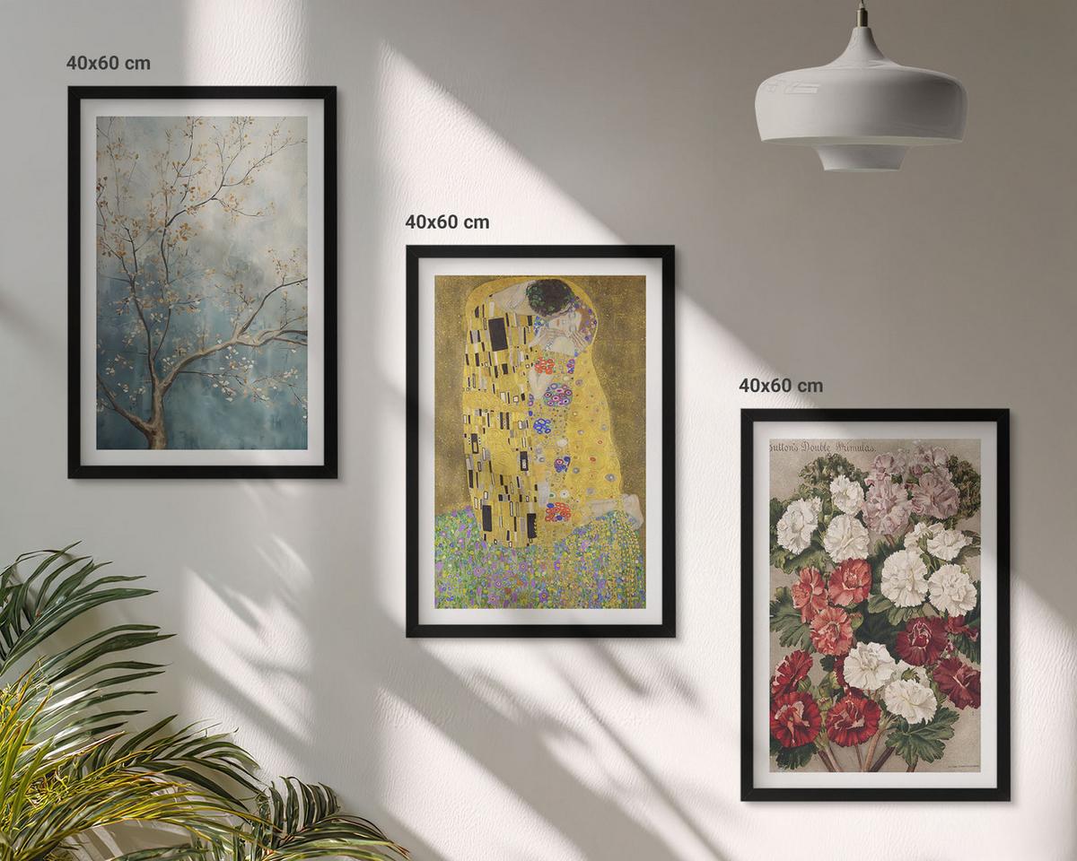 BILDER SET 3er Set - 40x60 cm Schwarzer Rahmen - Blumen des Baumes (Gemälde von Klimt) - Schwarz, Kunststoff (40/60cm) - TULUP