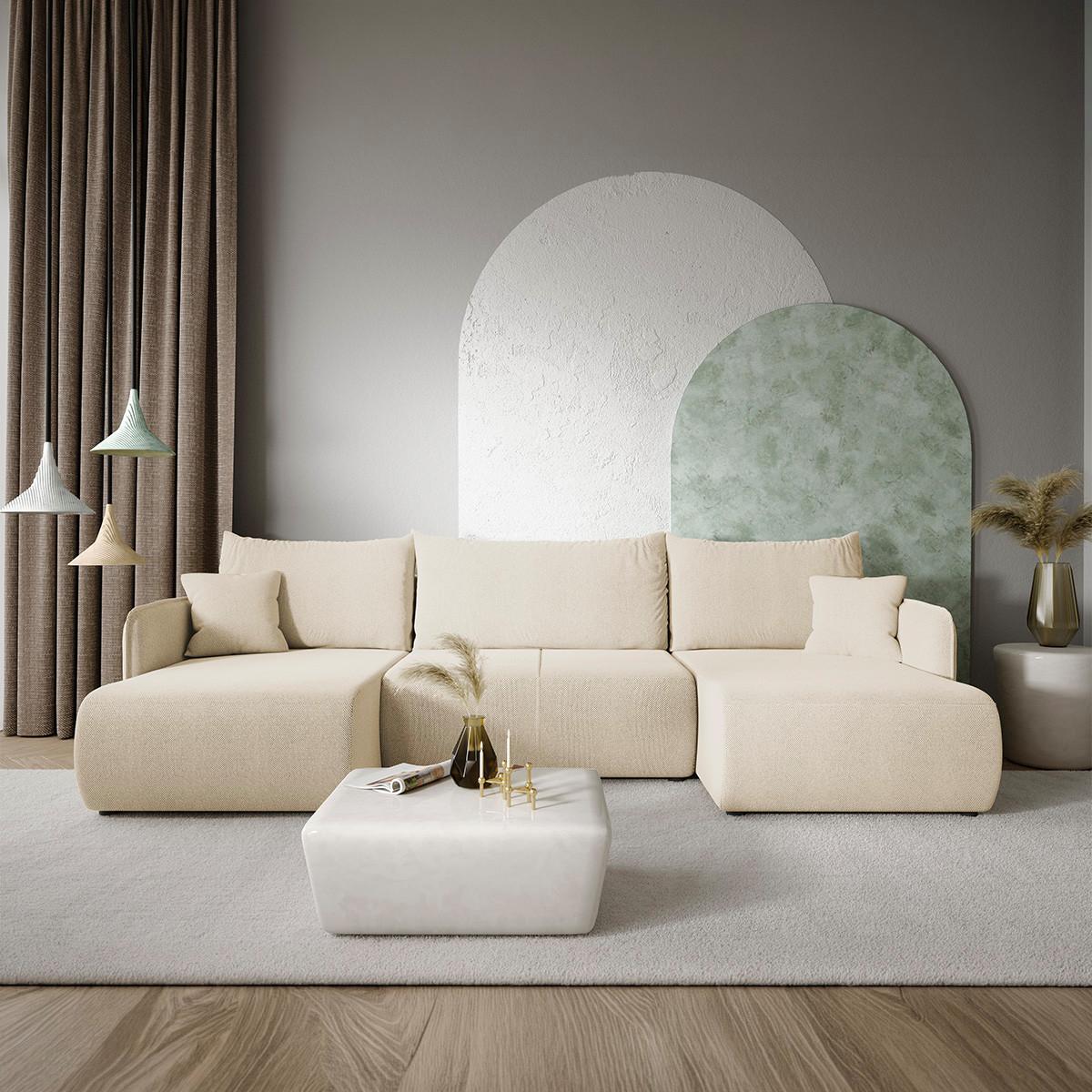 PANORAMASOFA Claudio 5 Sitzplätze Beige - Beige, Holz (290/86/148cm) - Petits-meubles
