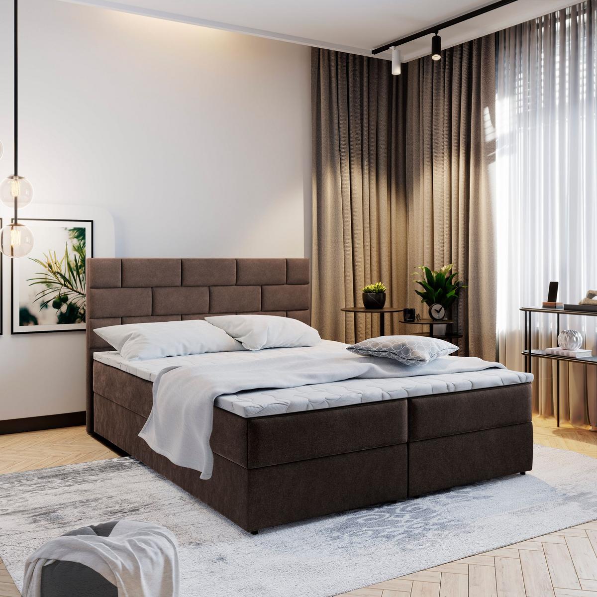 BOXBETT KERLO 180x200 cm mit Matratze und Topper - Braun - Braun, Holz (180/200cm) - MASSENO