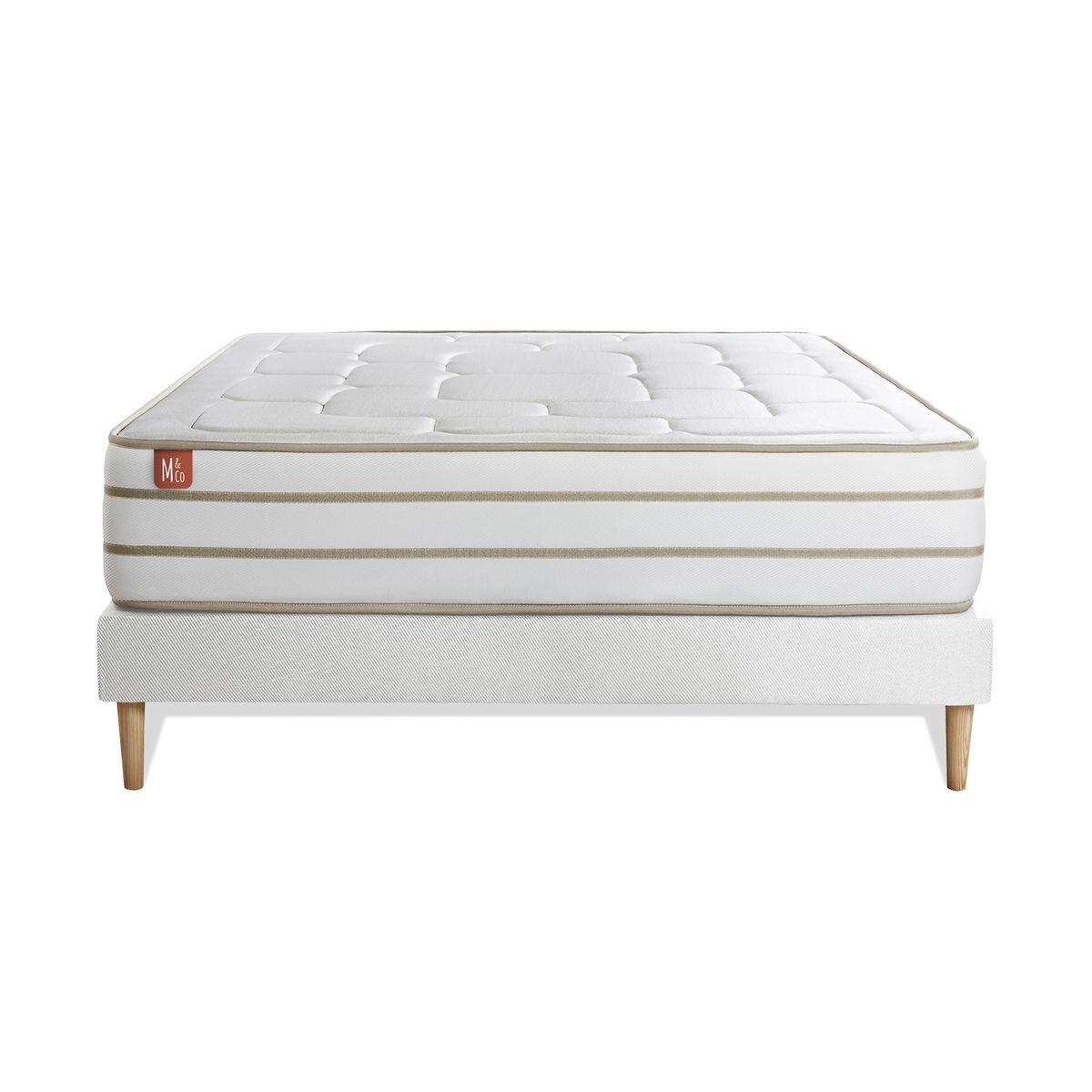 BETT Le Douillet Memory-Schaum 160 x 200 cm h1 - Kit Bettgestell Weiß - Beige/Weiß, Karton/Holz (160/200cm) - Marmottes & Co