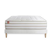 BETT Le Douillet Memory-Schaum 160 x 200 cm h1 - Kit Bettgestell Weiß - Beige/Weiß, Karton/Holz (160/200cm) - Marmottes & Co
