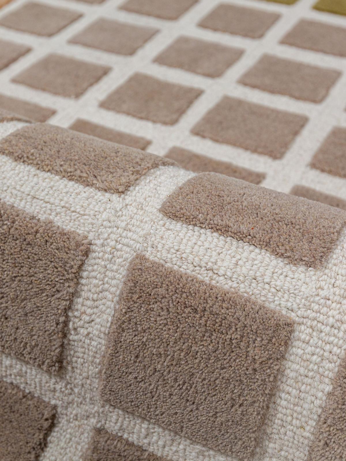 WOLLTEPPICH handgetuftet HAMPS, Quadratraster, Erdtöne-Grün, 200 x 290 cm - Grün, Textil (200/290cm) - KADIMA DESIGN