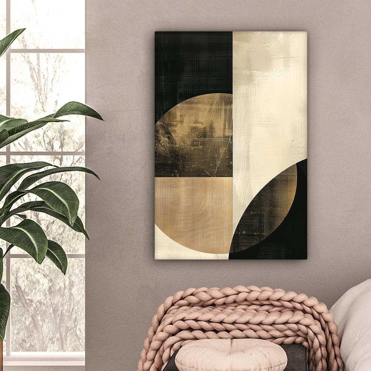 LEINWANDBILD Abstrakt - Geometrische Formen - Schwarz - Gold Wanddeko Schlafzimmer 60x90 cm - Ecru, Textil (60/90cm) - MuchoWow