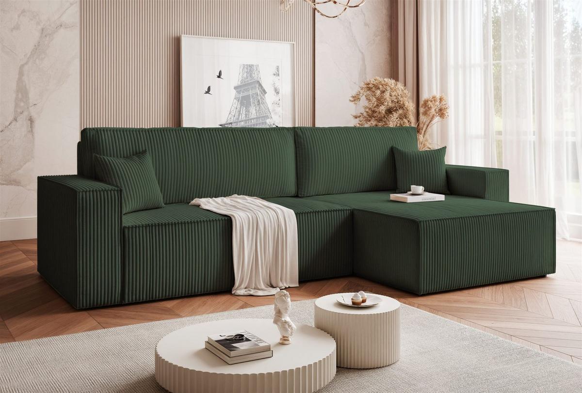 ECKSOFA Adara Max Mit Schlaffunktion - Grün, Holzwerkstoff/Textil (145/276cm) - Fun Möbel
