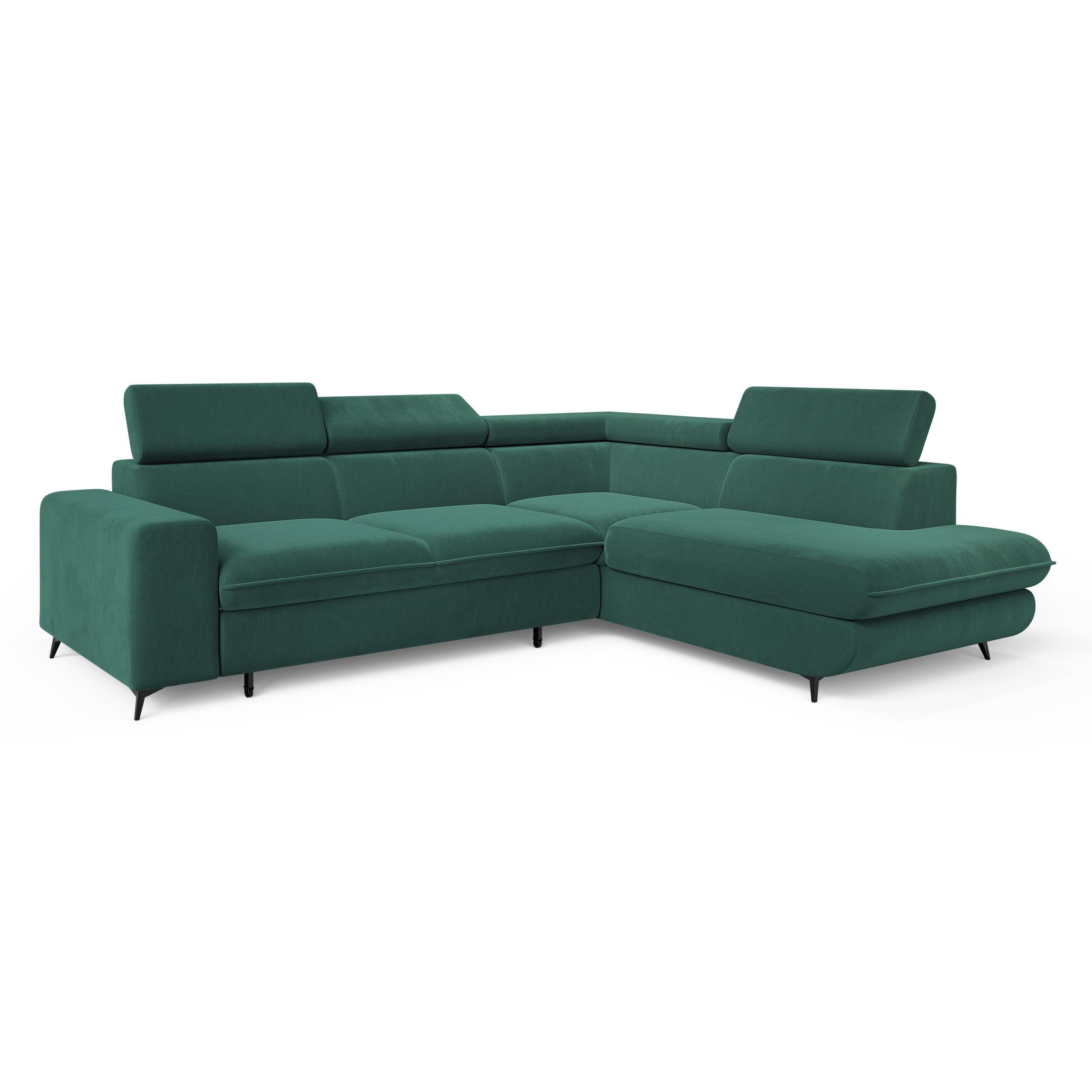 ECKSOFA VELISS Blau Veloursstoff mit Schlaffunktion - Blau, Holz (255/193cm) - MASSENO