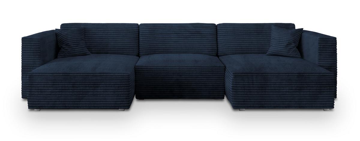 WOHNLANDSCHAFT SARMO Blau Kordstoff mit Schlaffunktion - Blau/Grau, Holz/Kunststoff (347/90/148cm) - MASSENO