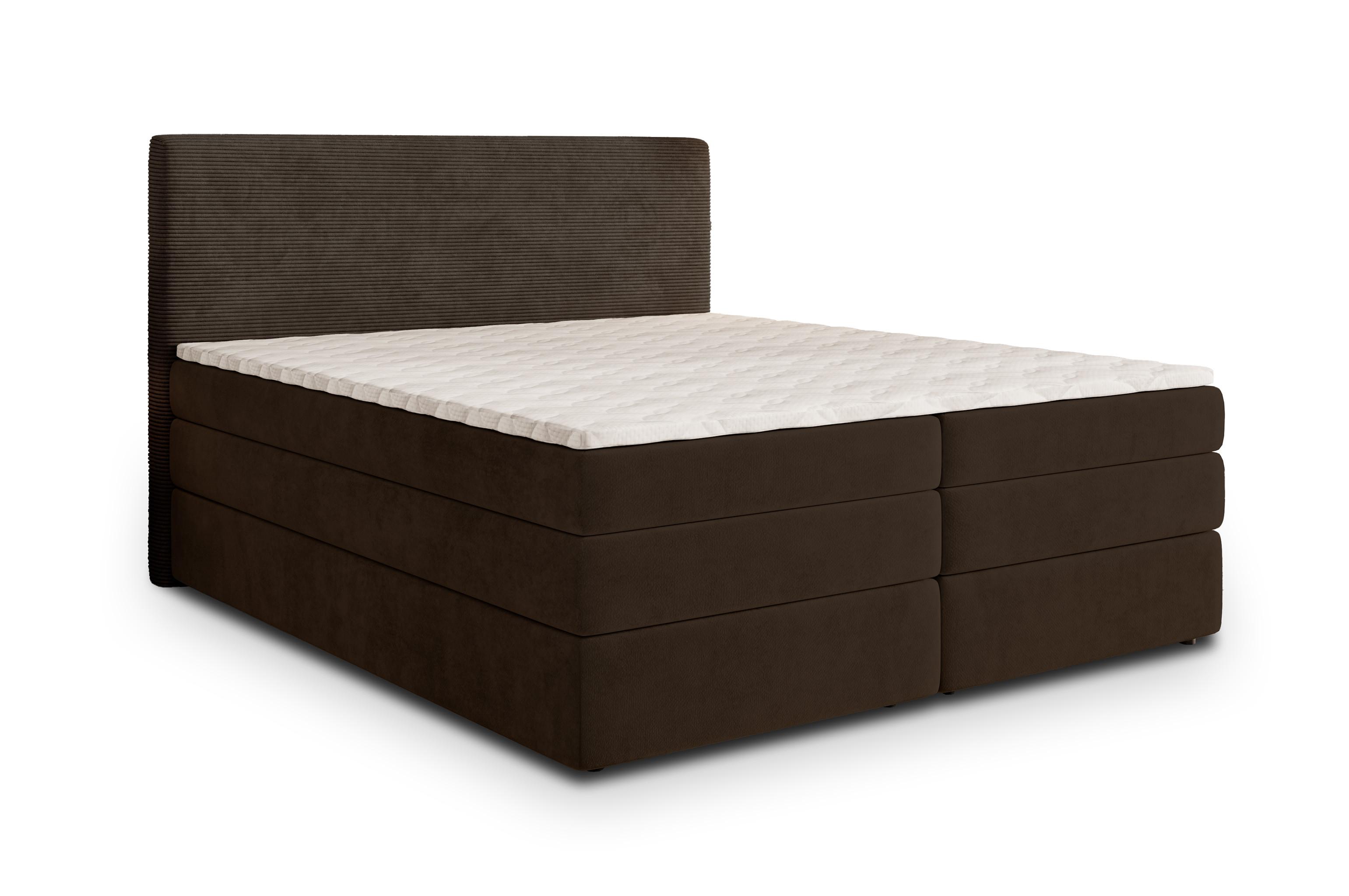 BOXSPRINGBETT MATERN 180x200 cm mit Matratze und Topper - Braun - Braun, Holz (180/200cm) - MASSENO