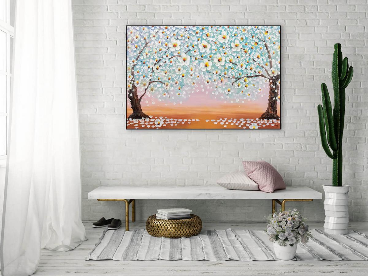 ACRYLBILD HANDGEMALT 120/80 cm - Weiß/Orange, Holz/Textil (120/80cm) - KUNSTLOFT