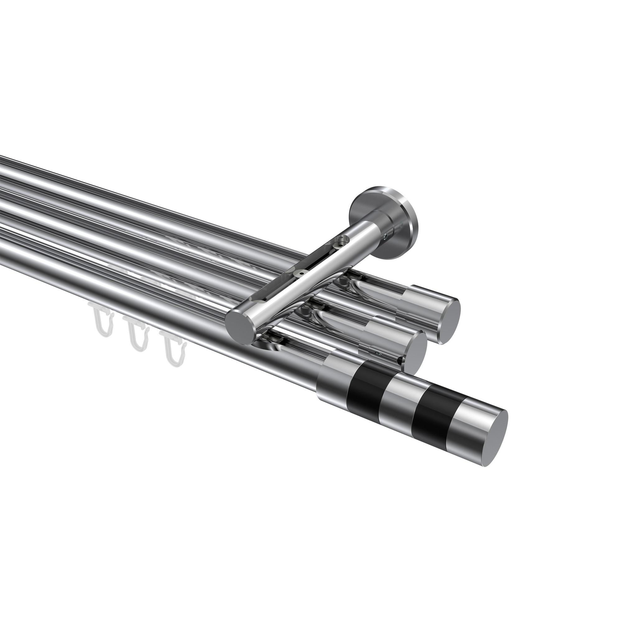 GARDINENSTANGE INNENLAUF Siteno Mavell 300 cm (geteilt in 3 x 100 cm), 3-läufig, 20 mm Ø Chrom - Chromfarben/Schwarz, Metall (300cm) - INTERDECO