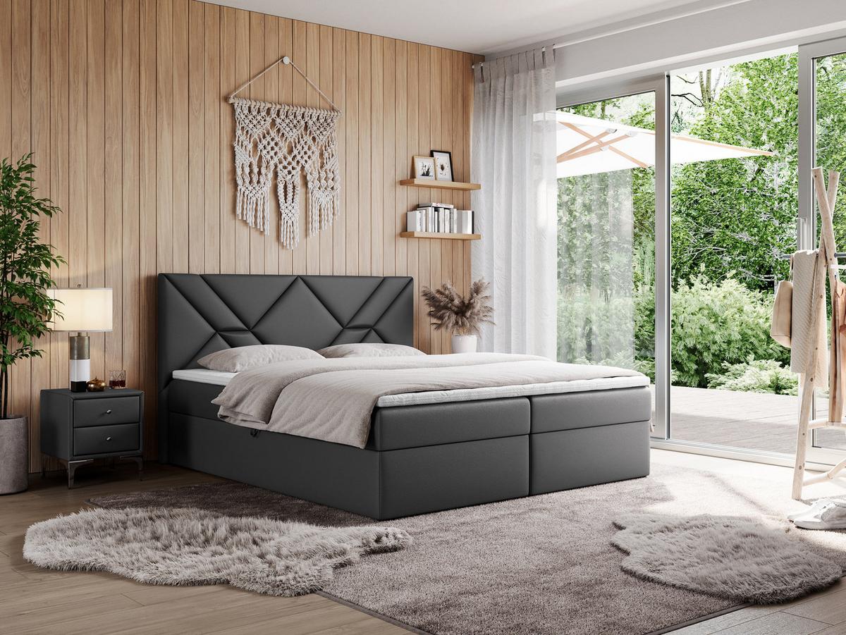 BOXBETT NEOMI 200/200 - Dunkelgrau Kunstleder - H4 - Visco - Dunkelgrau, Holz/Textil (200/200cm)