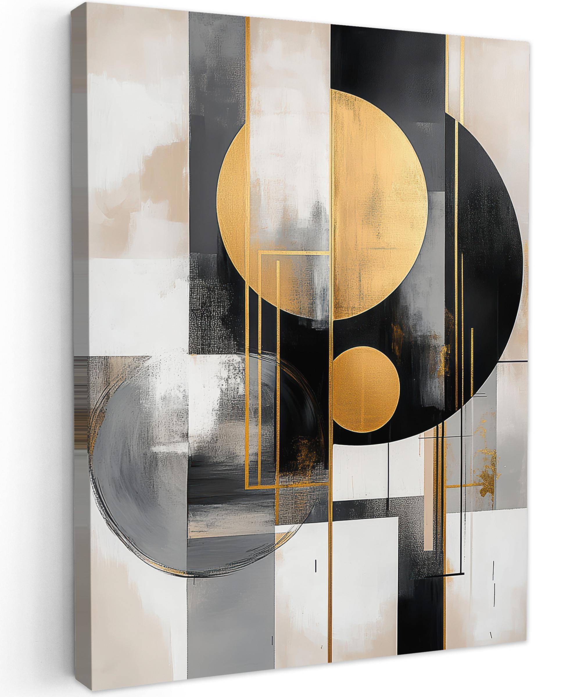 LEINWANDBILD Abstrakt - Gold - Silber - Formen - Ästhetisch - Modern Wandbild Wohnzimmer 60x80 cm - Goldfarben, Textil (60/80cm) - MuchoWow