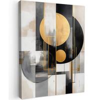 LEINWANDBILD Abstrakt - Gold - Silber - Formen - Ästhetisch - Modern Wandbild Wohnzimmer 60x80 cm - Goldfarben, Textil (60/80cm) - MuchoWow