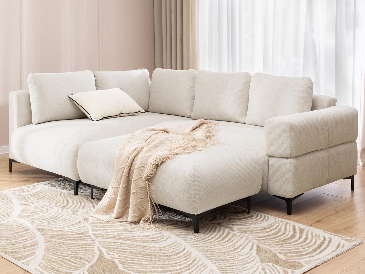 POLSTERHOCKER Cardea in Bubble-Optik aus weichem Creme Strukturstoff mit hohem Sitzkomfort - Creme/Schwarz, Holz/Textil (110/46/65cm) - S-Style Möbel