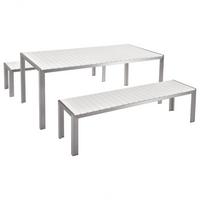 GARTENMÖBEL SET Kunstholz weiß 2 Bänke Nardo - Silberfarben/Weiß, Kunststoff - Beliani