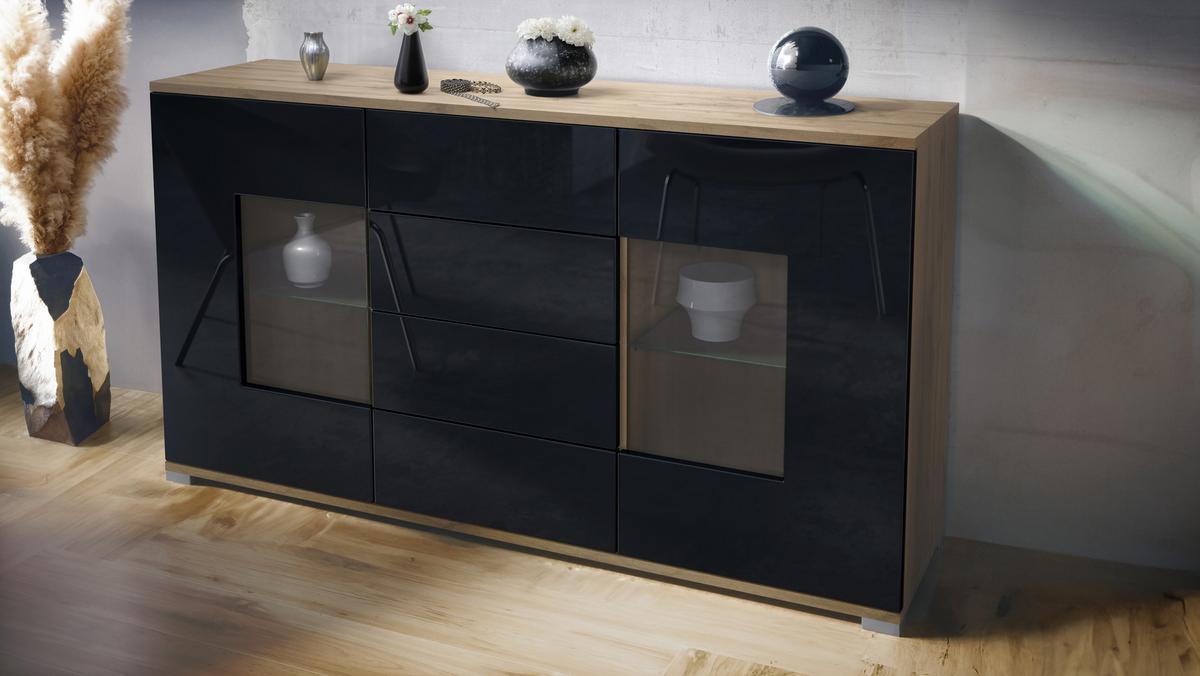 SIDEBOARD Grömitz Schwarz Hochglanz - Schwarz Hochglanz, Holzwerkstoff (138.5/75.5/35cm) - Vladon
