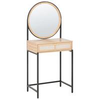 SCHMINKTISCH mit Spiegel Hellbraun Cassiar - Hellbraun, Holzwerkstoff (61/140/36cm) - Beliani