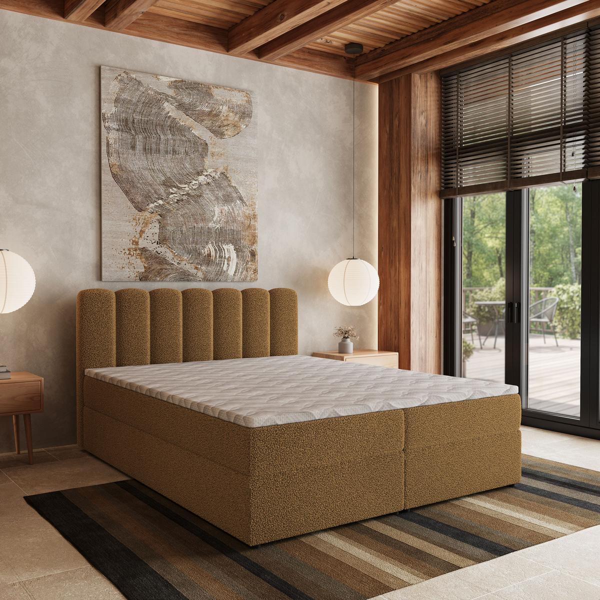 BOXBETT SOLIA 140x200 cm mit Matratze und Topper, H2+H3 - Orange - Orange, Holz (140/200cm) - MASSENO