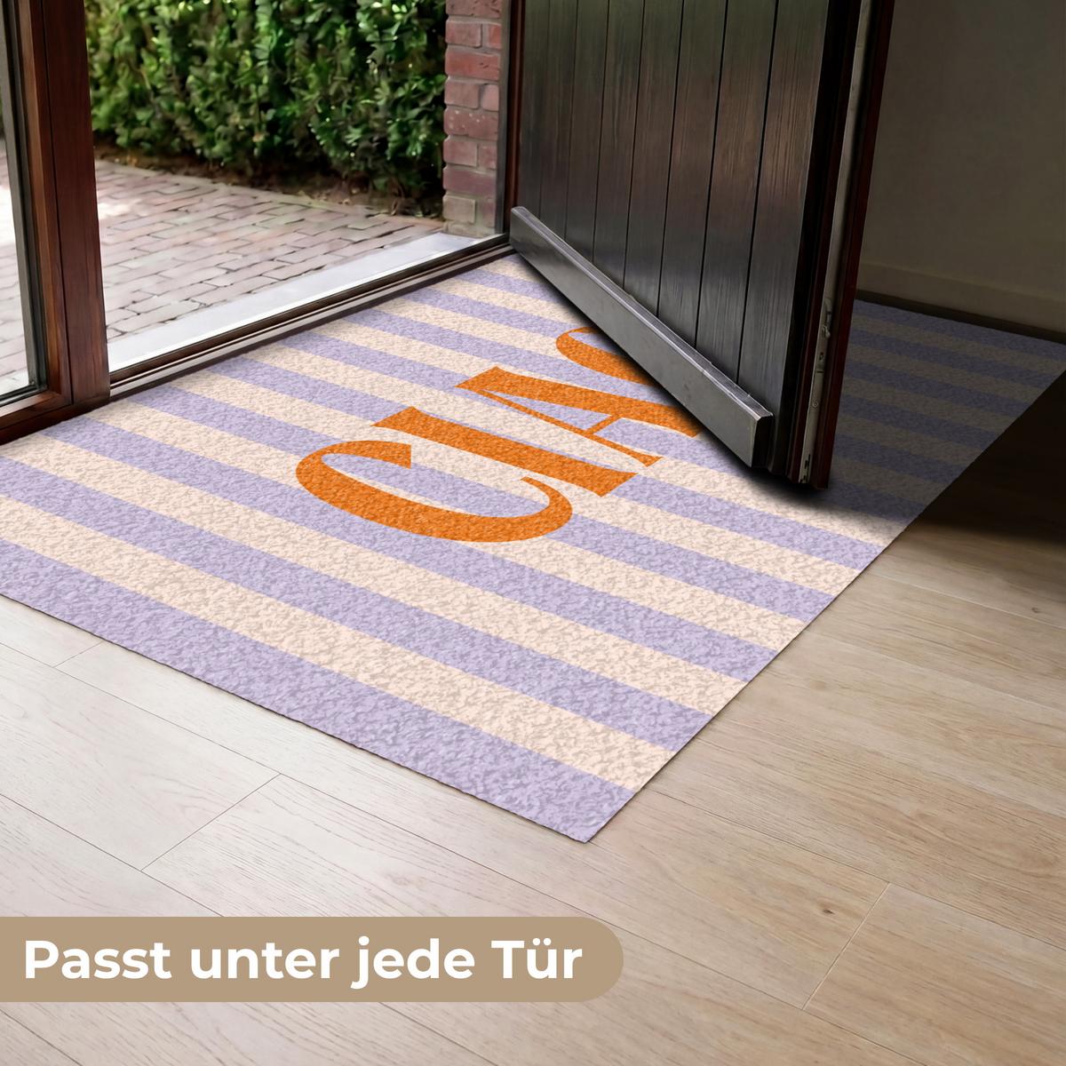 FUSSMATTE Ciao - Zitat - Pastell - Streifen Schmutzfangmatte 120x80 cm - Flieder, Kunststoff (120/0.4cm) - MuchoWow