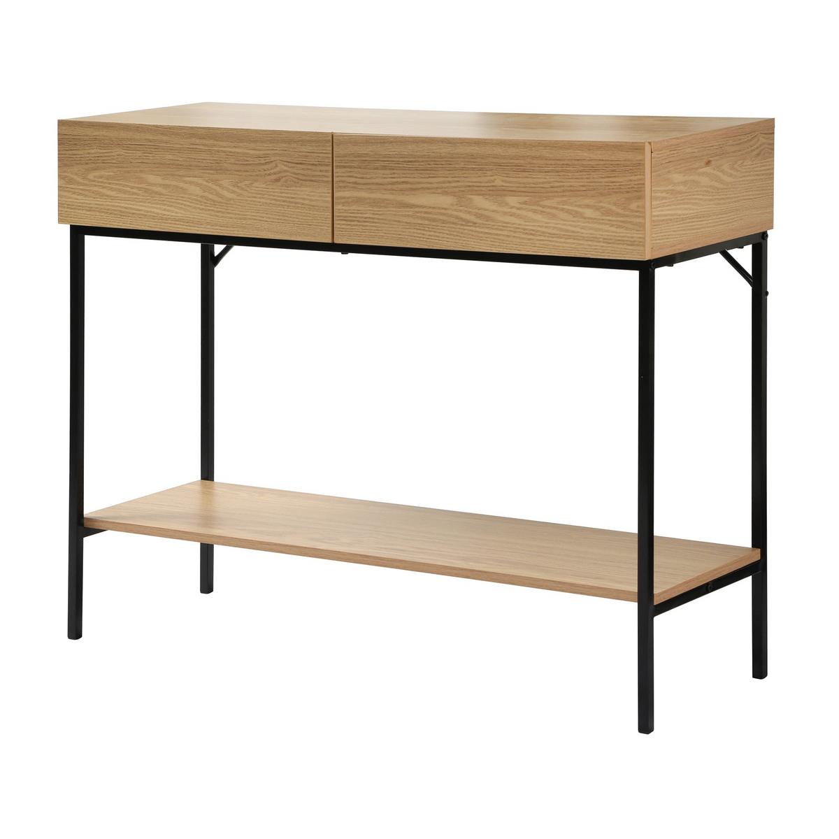 KONSOLE mit 2 Schubladen und 1 Regalboden in Eichenoptik - L100cm - Eschefarben, Holzwerkstoff (41/35/81cm) - Calicosy