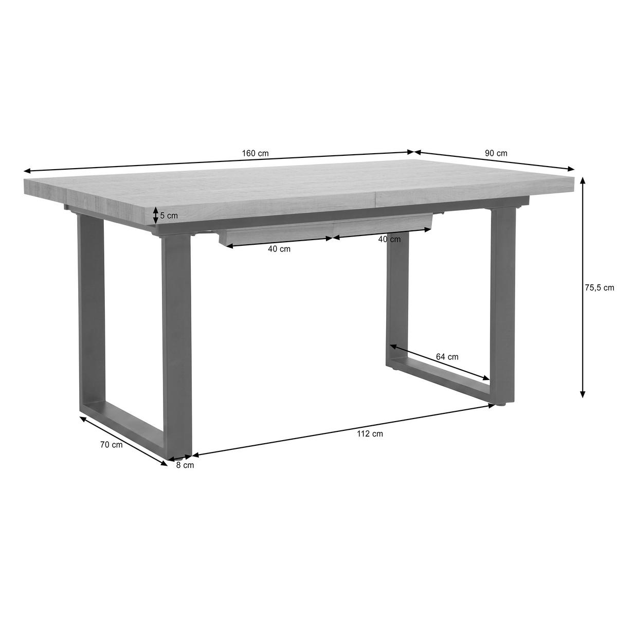 ESSTISCH Axis in rechteckiger Form, ausziehbar, 160-240 cm, Eichefarben - Eichefarben/Schwarz, Metall (90/160/75cm) - Beautysofa