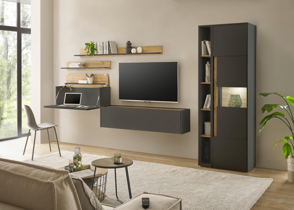 WANDREGAL grau matt, Eiche Wotan 140 cm, Aktenregal für Homeoffice und Büro - Eiche Wotan/Grau, Holzwerkstoff (140/40/17cm) - Furn.Design