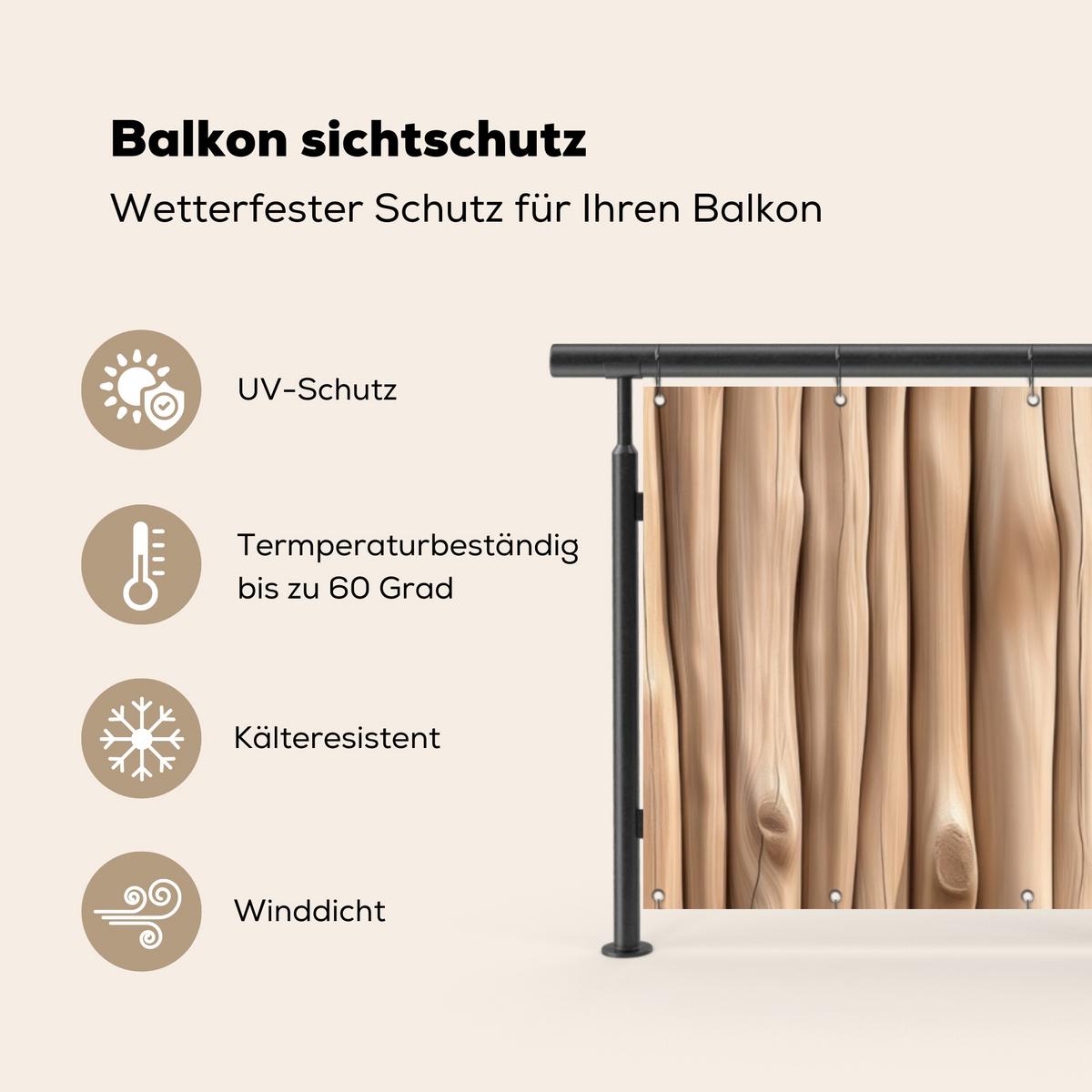 BALKON-SICHTSCHUTZ Holz - Stiel - Hellbraun Windschutz 300x100 cm - Ahornfarben, Kunststoff (300/100cm) - MuchoWow