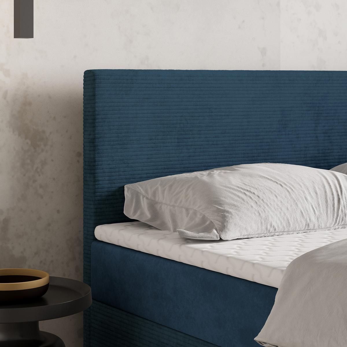 BOXBETT TORREL 160x200 cm mit Matratze und Topper - Blau - Blau, Holz (160/200cm) - MASSENO