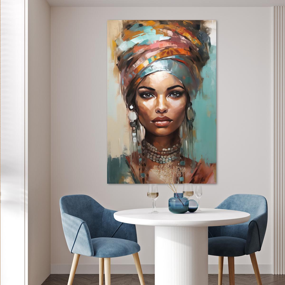POSTER Frau - Kunst - Schmuck - Porträt Wandbild Schlafzimmer 80x120 cm - Blaugrau, Papier (80/120/0.1cm) - MuchoWow