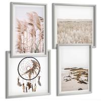 BILDER SET 4er Set - 50x50 cm & 40x60 cm Silberner Rahmen - Wiesen, Strand, Boho-Stil - Silberfarben, Kunststoff (50/50cm) - TULUP
