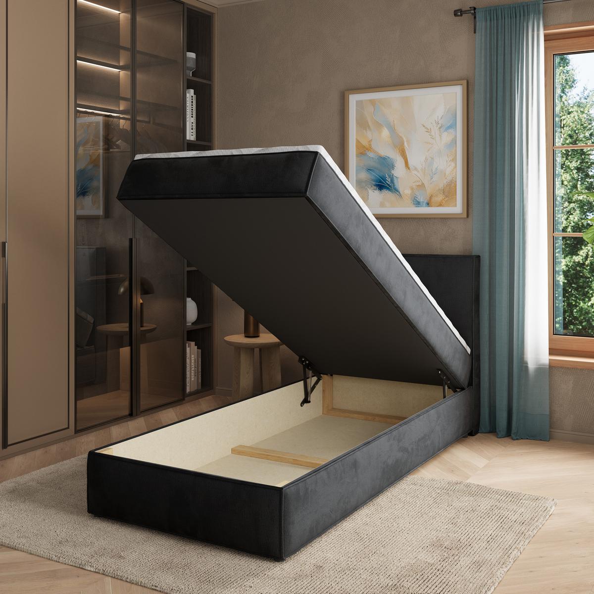BOXBETT PELLIO 80x200 cm mit Matratze und Topper - Schwarz - Schwarz, Holz (80/200cm) - MASSENO