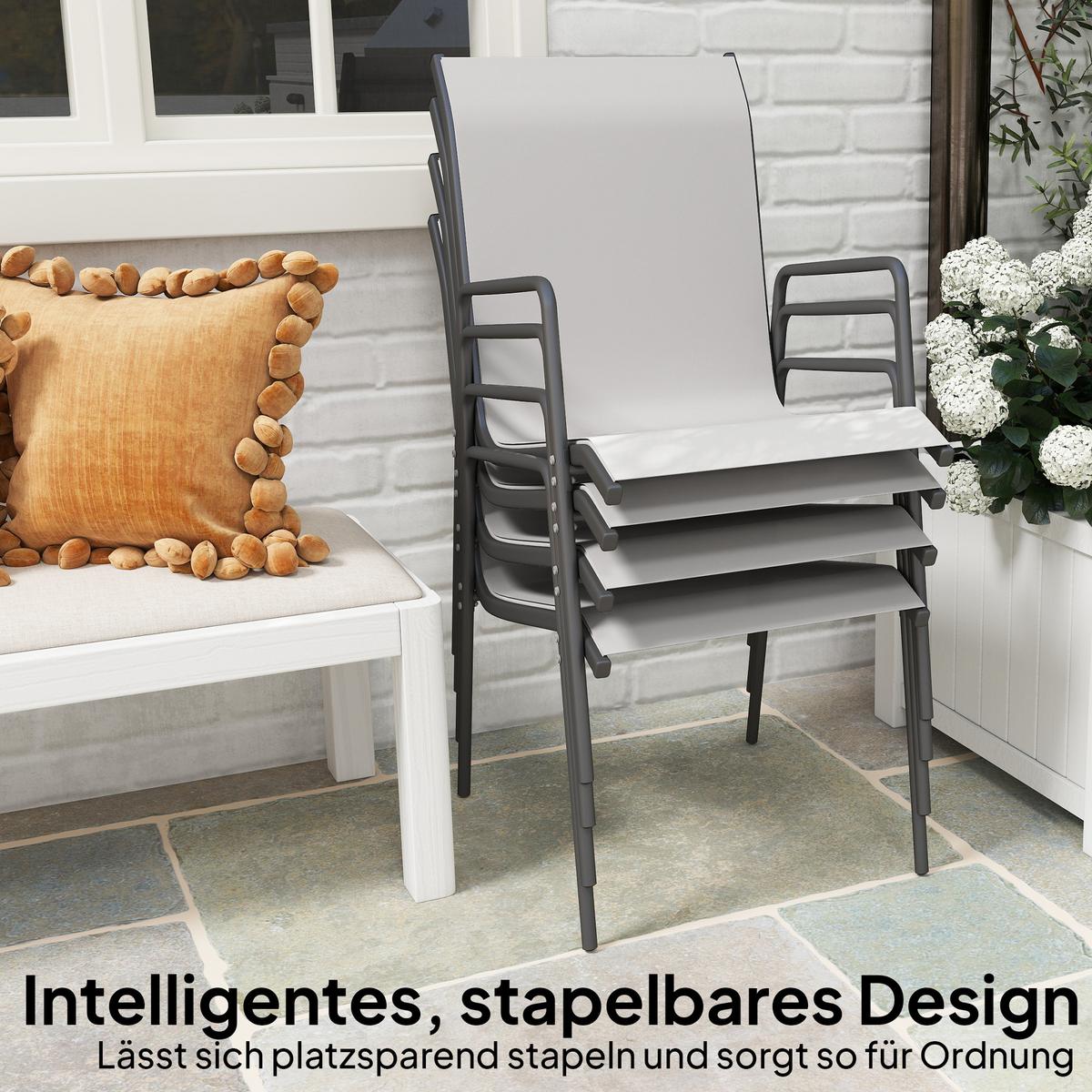 GARTENSTÜHLE 4er Set Metall Netzstoff Hellgrau - Hellgrau, Textil/Metall (51/87/69cm) - Outsunny