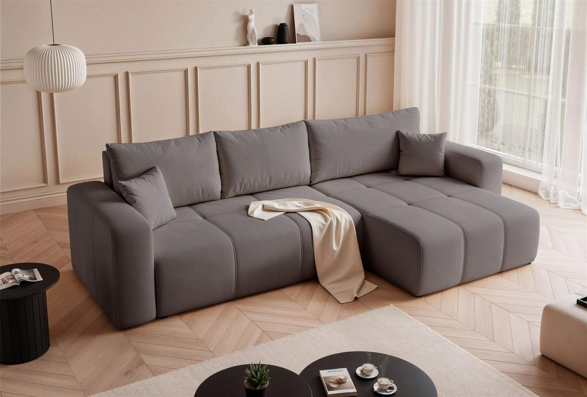 ECKSOFA Leros Xl Mit Schlaffunktion - Grau, Holzwerkstoff/Textil (145/278cm) - Fun Möbel