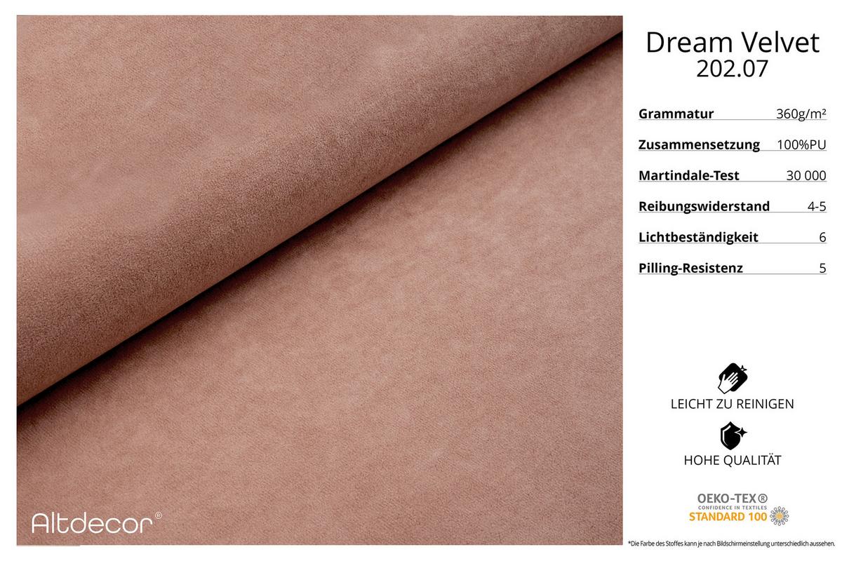 ECKSOFA Ottomane Links CLOUD-L 280x185x90 Apricot Velours - Koralle, Holzwerkstoff/Kunststoff (180/289cm) - ALTDECOR