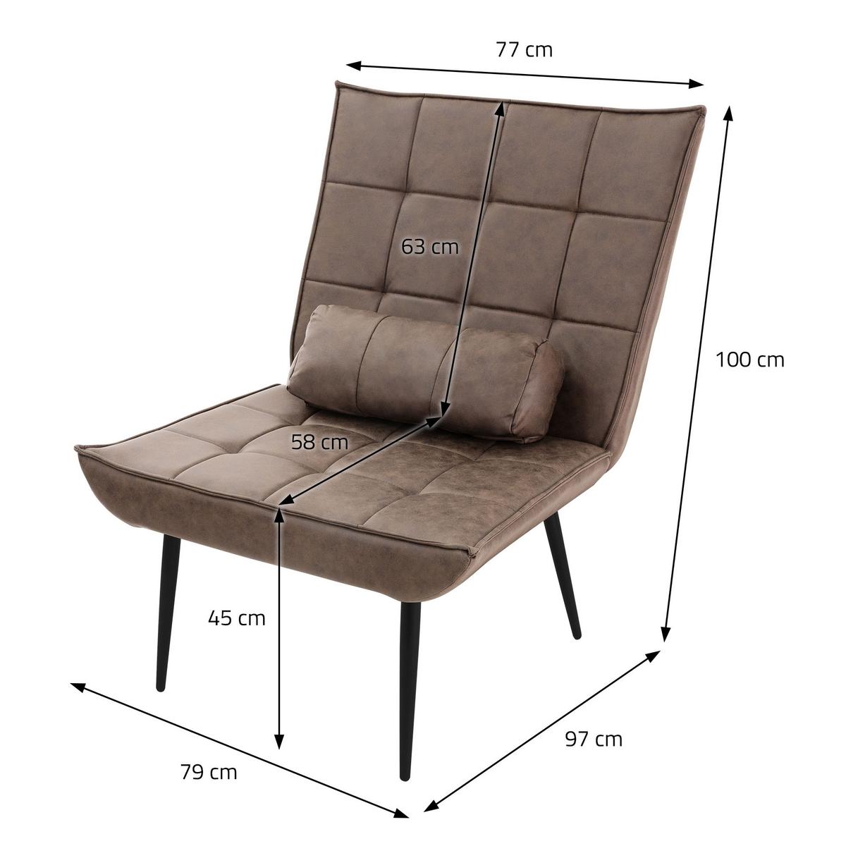 SESSEL Wohnzimmer aus Kunstleder-PU Braun Relaxsessel mit Lendenkissen - Schwarz/Braun, Metall (97/100/79cm) - ML-DESIGN