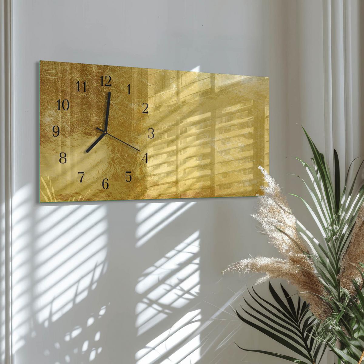WANDUHR aus Glas 60x30 cm - Metallische Textur - Gelb, Glas (60/30/0.4cm) - TULUP