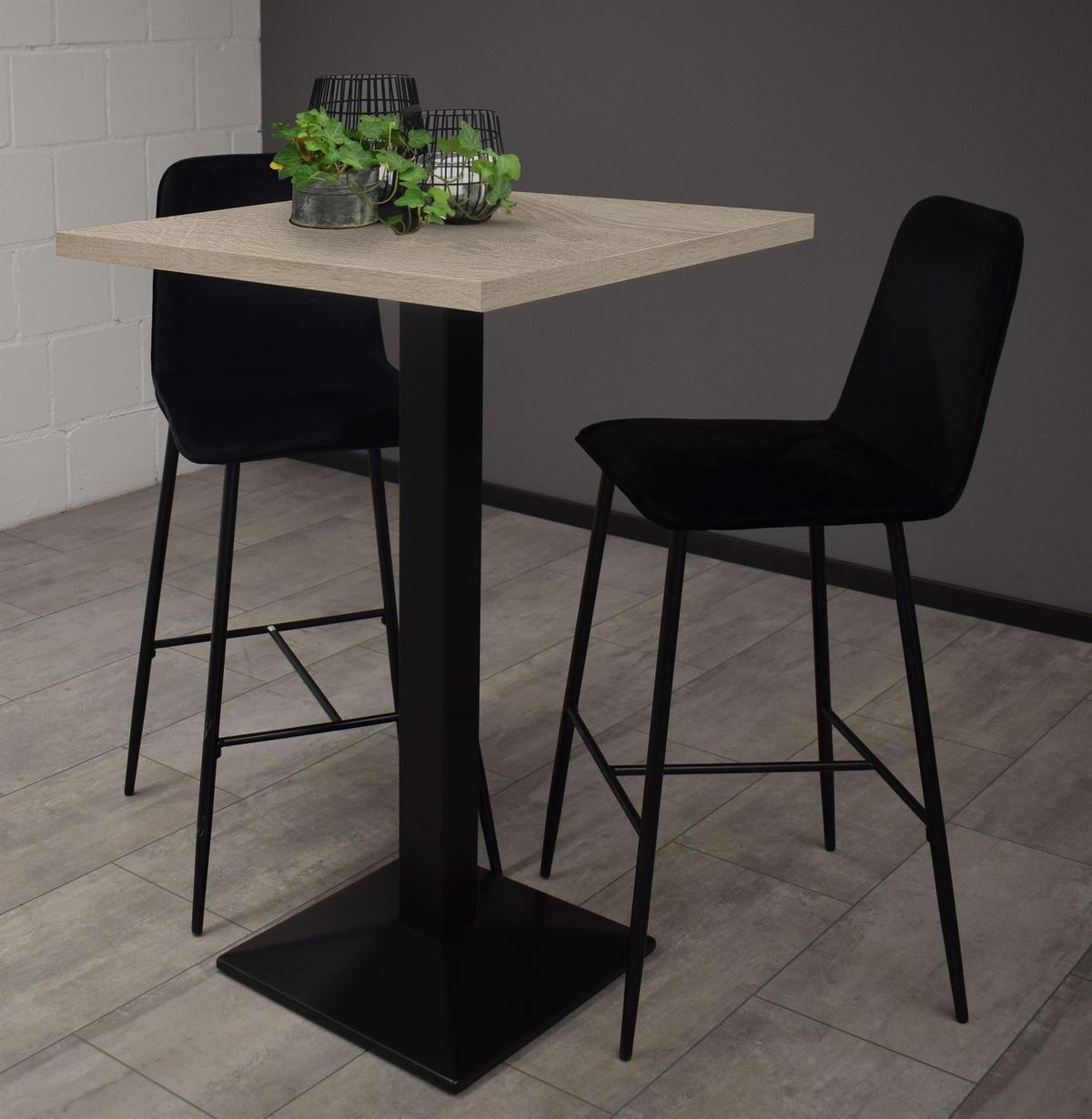 TRESENTISCH Elene 70x70x106 schwarz matt/eiche sägerau - Graubraun, Metall (70/70/106cm) - 58aufmkessel