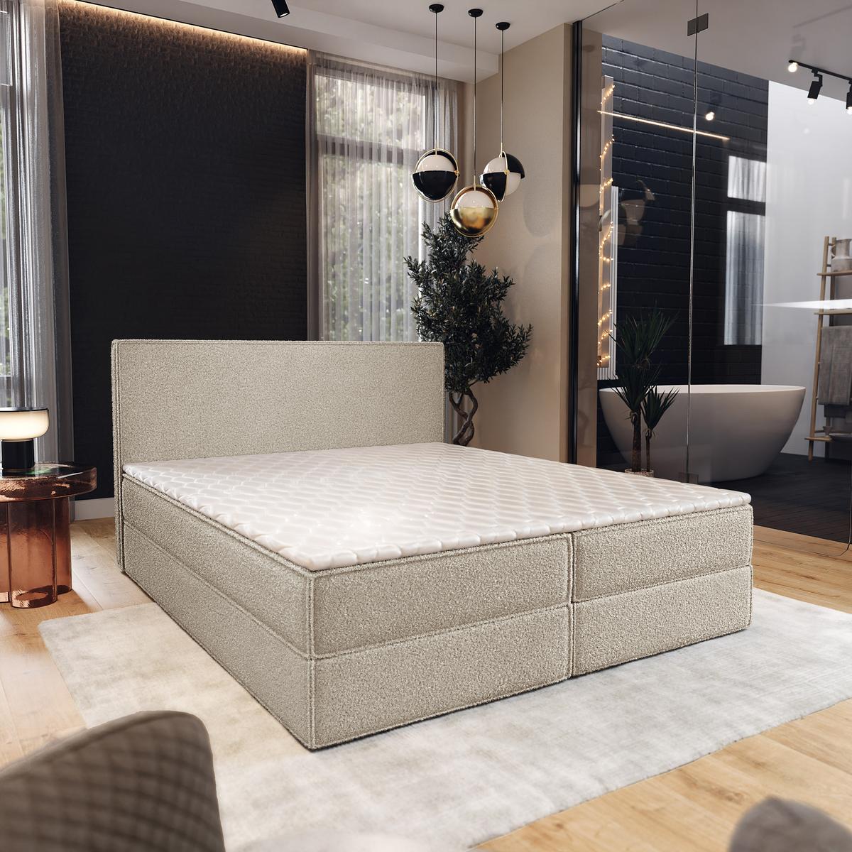 BOXBETT PELLIO 140x200 cm mit Matratze und Topper - Beige - Beige, Holz (140/200cm) - MASSENO