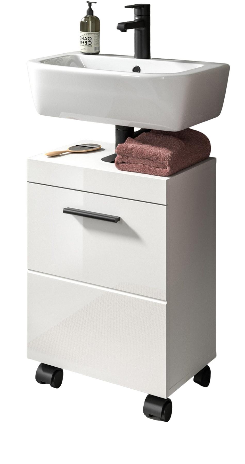 WASCHBECKENUNTERSCHRANK weiß Hochglanz 40 cm, Badschrank auf Rollen - Weiß Hochglanz/Schwarz, Holzwerkstoff/Kunststoff (40/58/30cm) - Inn.Furn